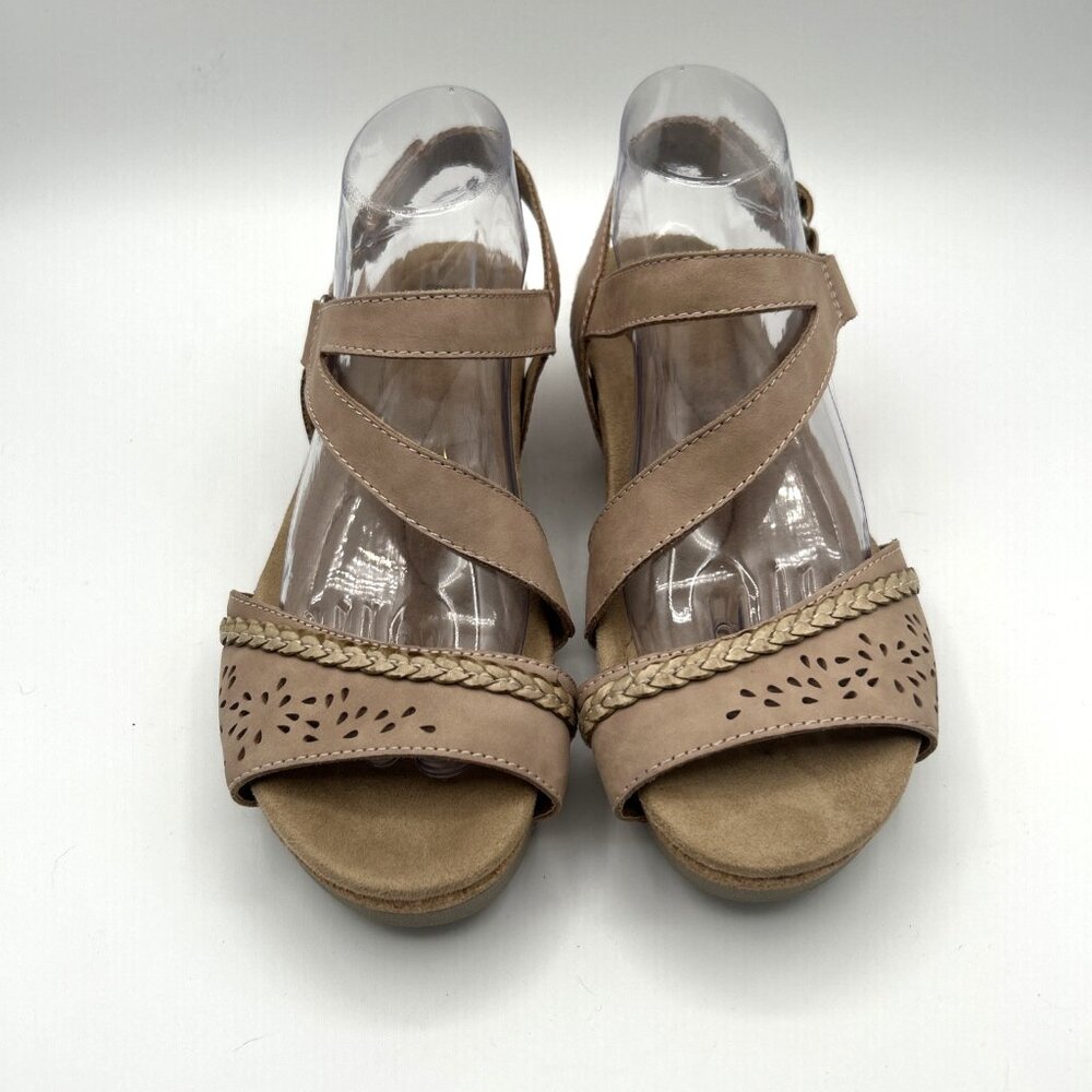 Earth Origins Sandals Women's Size 9W Tan Slingback Wedge Casual Shoes - Picture 2 of 9